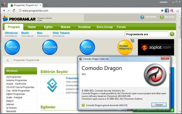 Comodo Dragon Ekran Görüntüsü