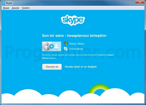 Skype ve Windows Live Messenger hesabını birleştirme onayı