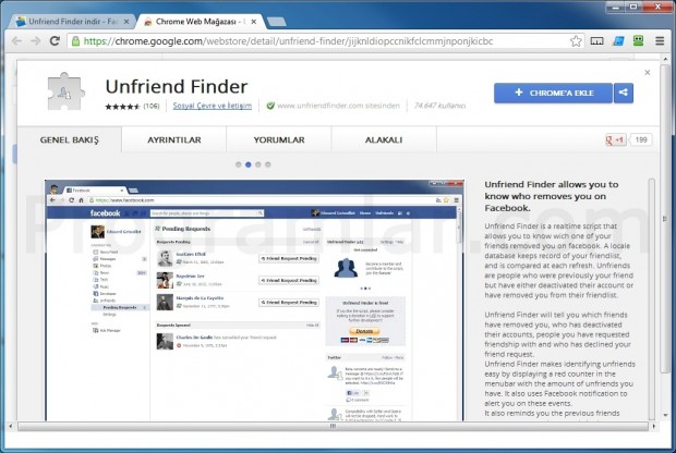 Unfriend Finder - Chrome Eklentisi Yukleme Ekrani