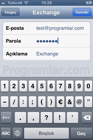 iPhone ve iPad Mail Ayarları - Exchange hesap bilgilerinin girilmesi