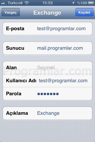 iPhone ve iPad Mail Ayarları - Exchange server bilgilerinin girilmesi