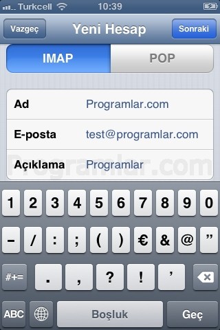 iPhone ve iPad için POP3 ve IMAP Mail Ayarlari -IMAP ve POP Secimi
