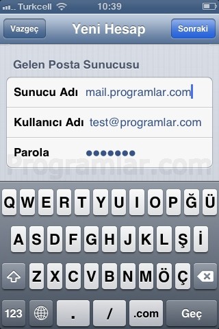 iPhone ve iPad için POP3 ve IMAP Mail Ayarlari -Gelen Posta Sunucusu