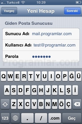iPhone ve iPad için POP3 ve IMAP Mail Ayarlari -Giden Posta Sunucusu