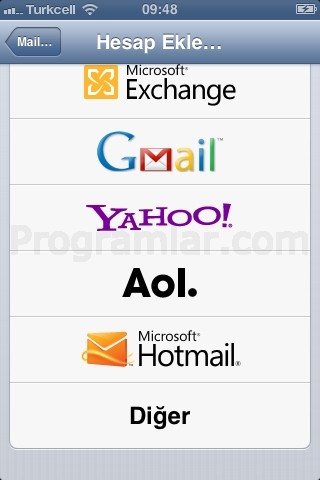 iPhone ve iPad için POP3 ve IMAP Mail Ayarlari -Diğer Ekrani