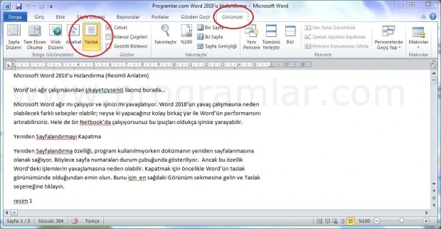 Microsoft Word 2010  u Hızlandırma (Resimli Anlatım)