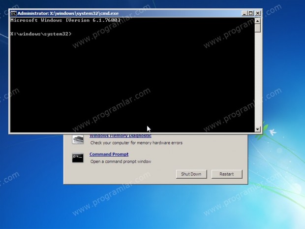 windows 7  sistem kurtarma seçenekleri - command prompt