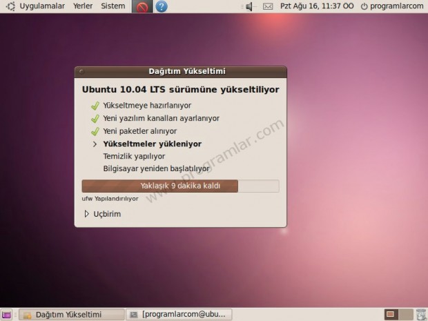 Ubuntu 9.04  den 10.04  e yükseltme (Upgrade)