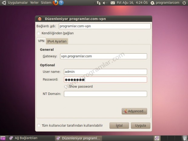 Ubuntu  da PPTP VPN bağlantısı yapmak