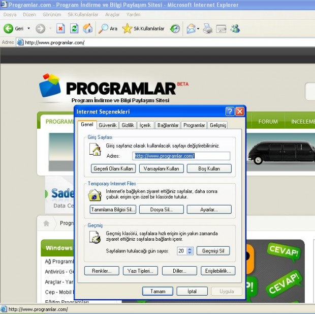 Internet Explorer\ da kilitli başlangıç sayfasını değiştirme