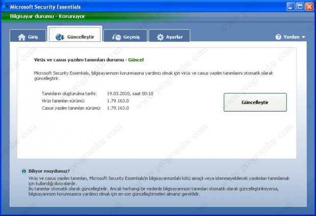 Microsoft Security Essentials Türkçe