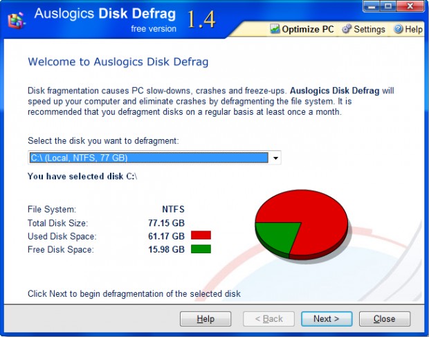 Auslogics Disk Defrag Ekran Görüntüsü