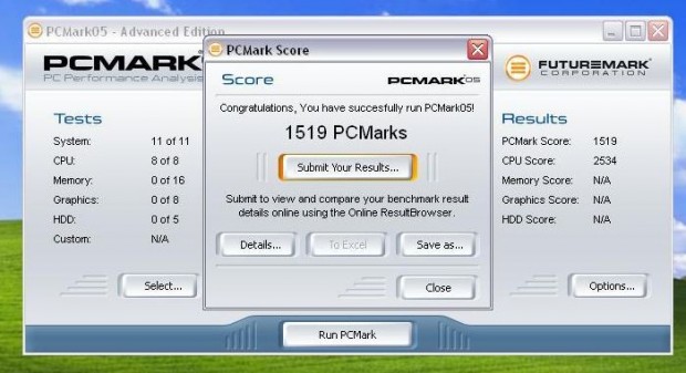 PCMark05 Ekran Goruntusu