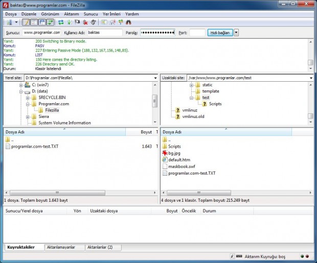 FileZilla Ekran Goruntusu