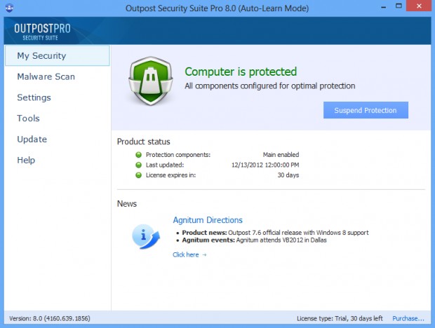 Outpost Security Suite Pro - Ekran Goruntusu 01