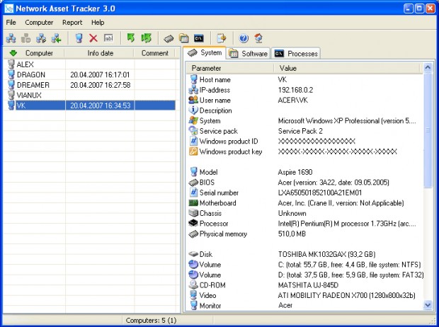 Network Asset Tracker Ekran Goruntusu - System