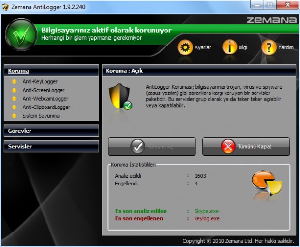 Zemana AntiLogger Ekran Goruntusu 01 Zemana AntiLogger Ekran Goruntusu 01