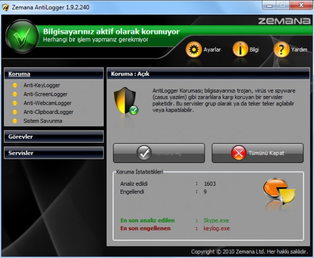 Zemana AntiLogger Ekran Goruntusu 01
