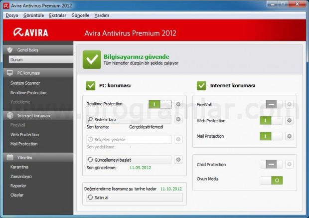 Avira AntiVir Premium Ekran Goruntusu - Giris Ekrani Avira AntiVir Premium Ekran Goruntusu - Giris Ekrani