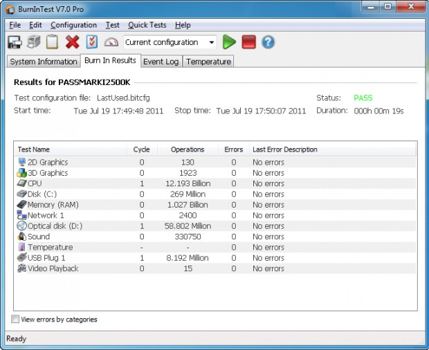 BurnInTest Professional - Burnin Result - Ekran Goruntusu BurnInTest Professional - Burnin Result - Ekran Goruntusu