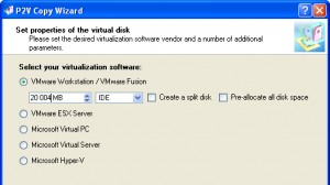 Paragon Drive Backup Server P2V Copy Ekrani