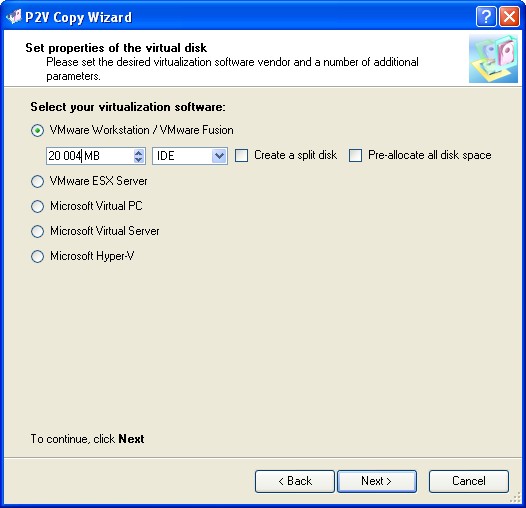 Paragon Drive Backup Server P2V Copy Ekrani