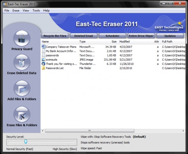 East-Tec Eraser Ekran Görüntüsü