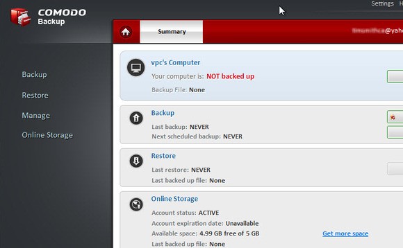 Comodo Backup Ekran Görüntüsü