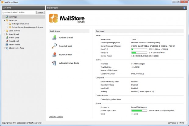 MailStore Server Ekran Görüntüsü