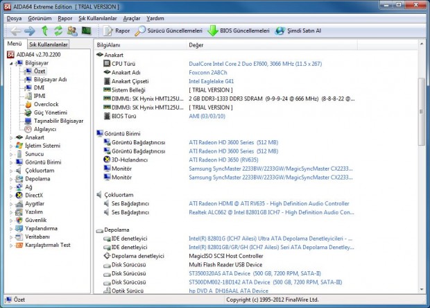 AIDA64 Ekran Goruntusu - Ozet