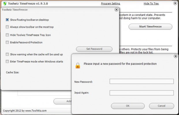 Toolwiz Time Freeze Ekran Goruntusu - Settings