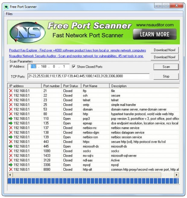 Free Port Scanner Ekran Goruntusu