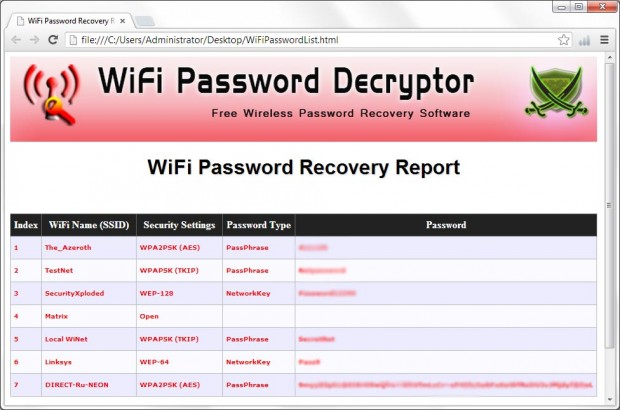 WiFi Password Decryptor