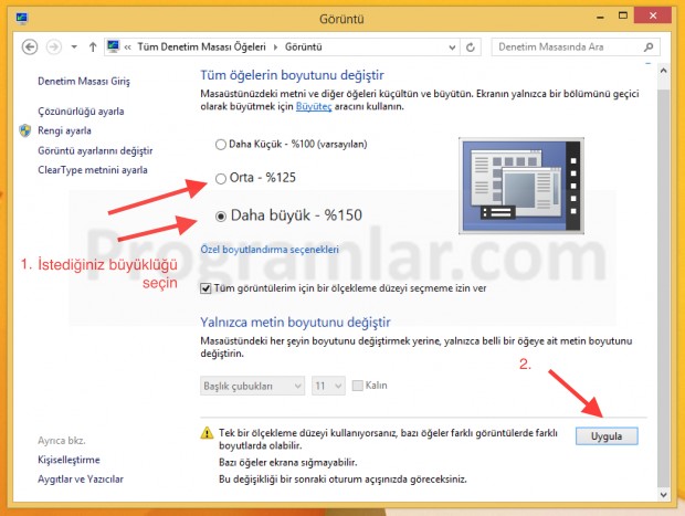 Windows Yazı Boyutunu Değiştirmek 4