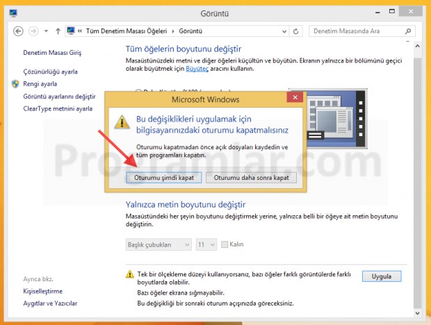 Windows Yazı Boyutunu Değiştirmek 5
