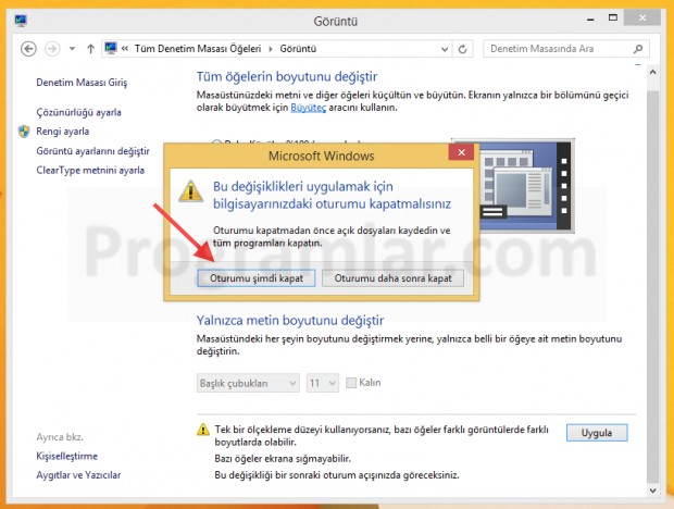 Windows Yazı Boyutunu Değiştirmek 5