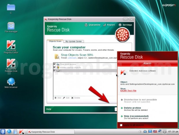 Kaspersky Rescue Disk Kullanımı - Virus islem secimi