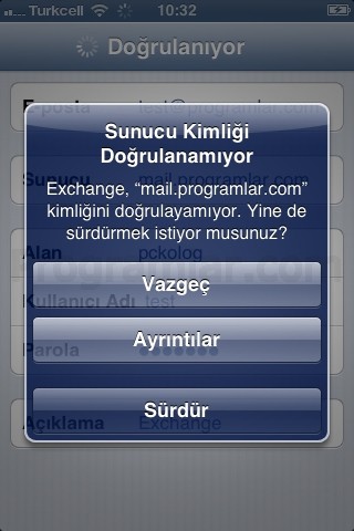 iPhone ve iPad Mail Ayarları - Sunucu Kimligi Dogrulanamiyor hatasi