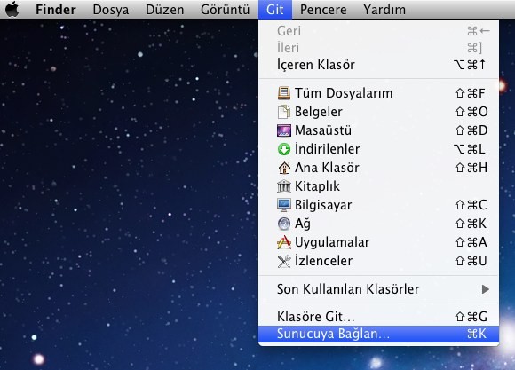 Finder  Sunucuya Baglan Secenegi