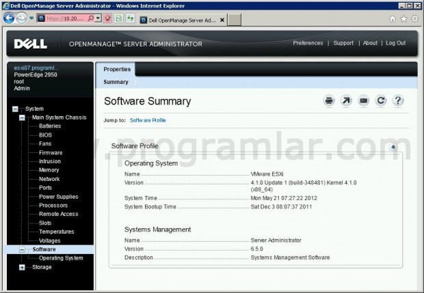 Vmware Esxi 4.1 Dell Open Manage Server Administrator System Summary ekrani
