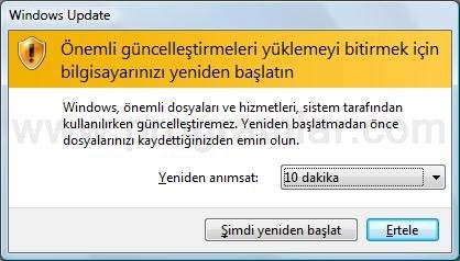 Windows Update  in Yeniden Başlatma İsteiğini Geçici Olarak Engelleme