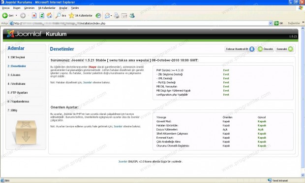 Joomla 1.5.21 (Türkçe) Kurulumu 
