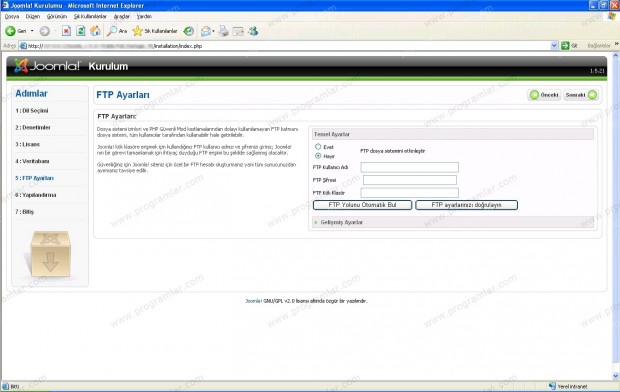 Joomla 1.5.21 (Türkçe) Kurulumu