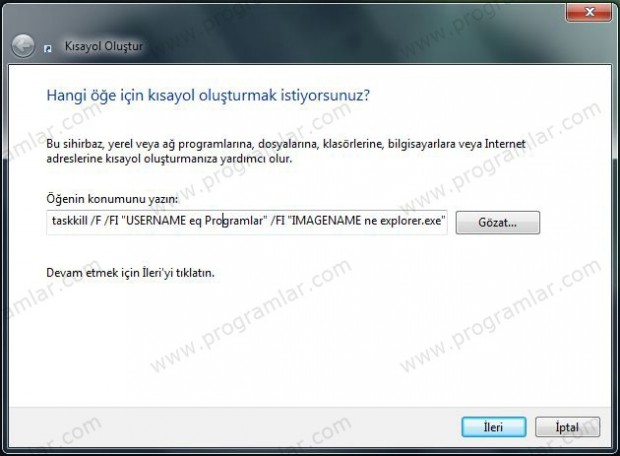 Toplu İmha için Kısayol Oluşturma