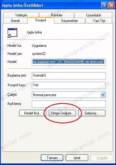 Toplu İmha için Kısayol Oluşturma