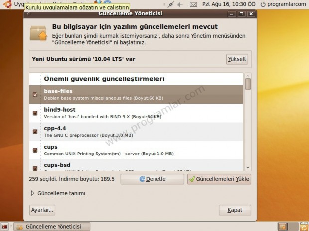 Ubuntu 9.04  den 10.04  e yükseltme (Upgrade)