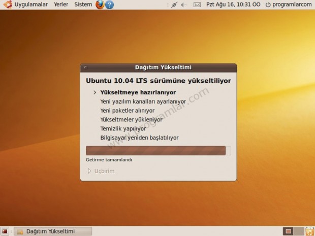 Ubuntu 9.04  den 10.04  e yükseltme (Upgrade)