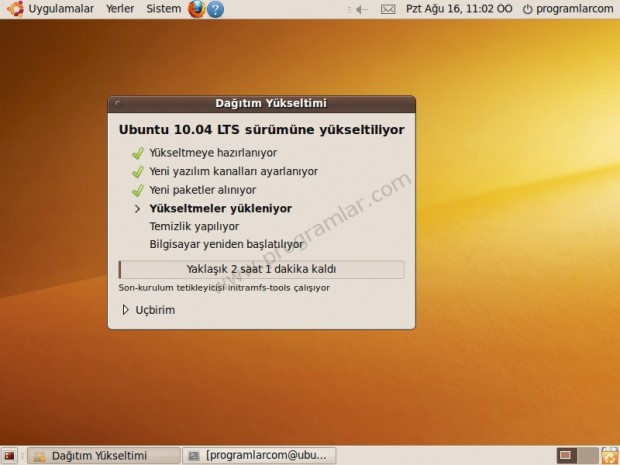 Ubuntu 9.04  den 10.04  e yükseltme (Upgrade)