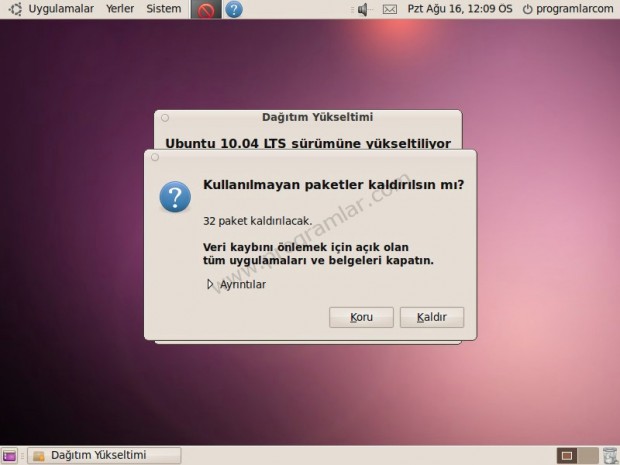 Ubuntu 9.04  den 10.04  e yükseltme (Upgrade)