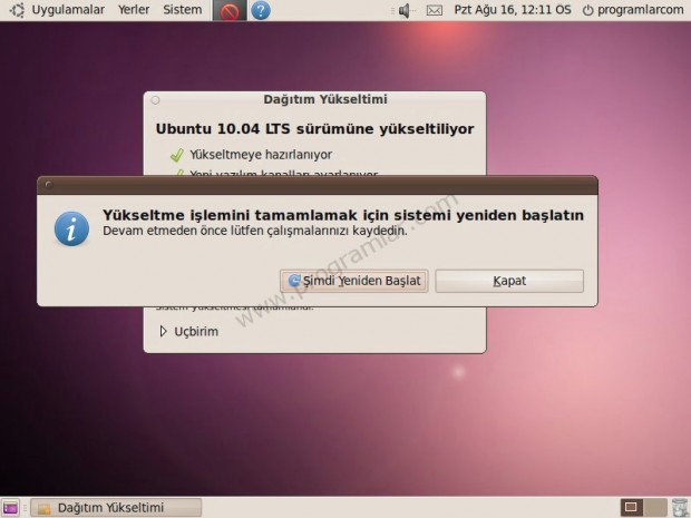 Ubuntu 9.04  den 10.04  e yükseltme (Upgrade)